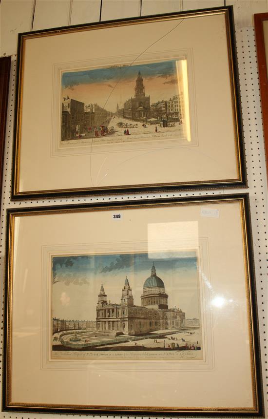 2 early framed coloured etchings of London